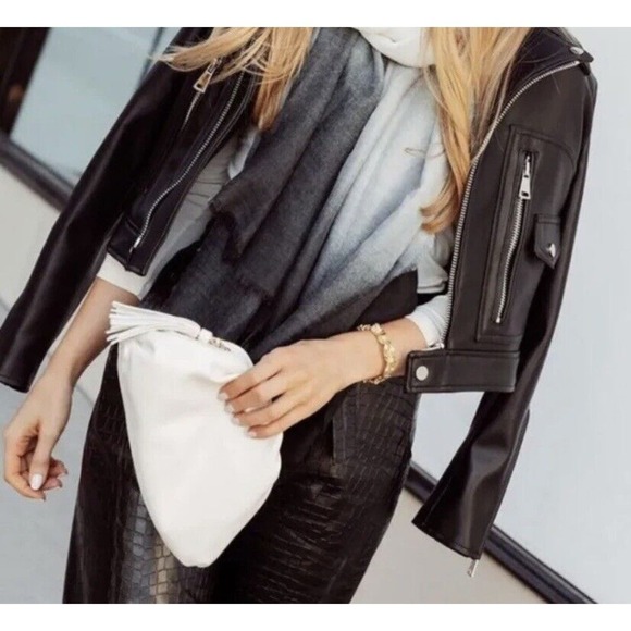 Understated Leather Vegan Crescent Clutch Fringe Handbag Ivory Dustbag NWOT $110 - Picture 1 of 10